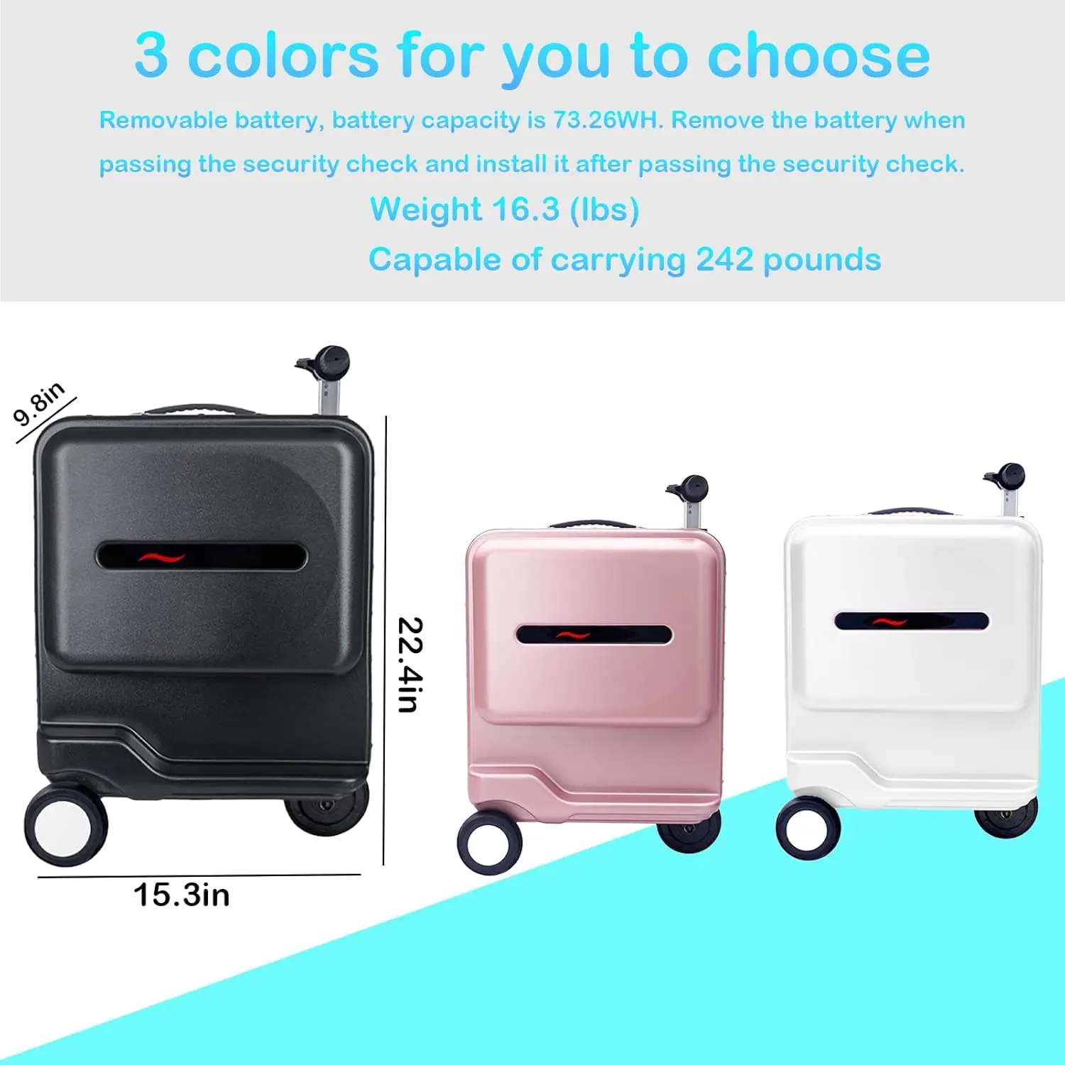 حقيبة أمتعة ذكية بمحرك مقاس 21 بوصة قابلة للركوب مع جهاز تحكم عن بعد وحقيبة أمتعة كهربائية للسفر