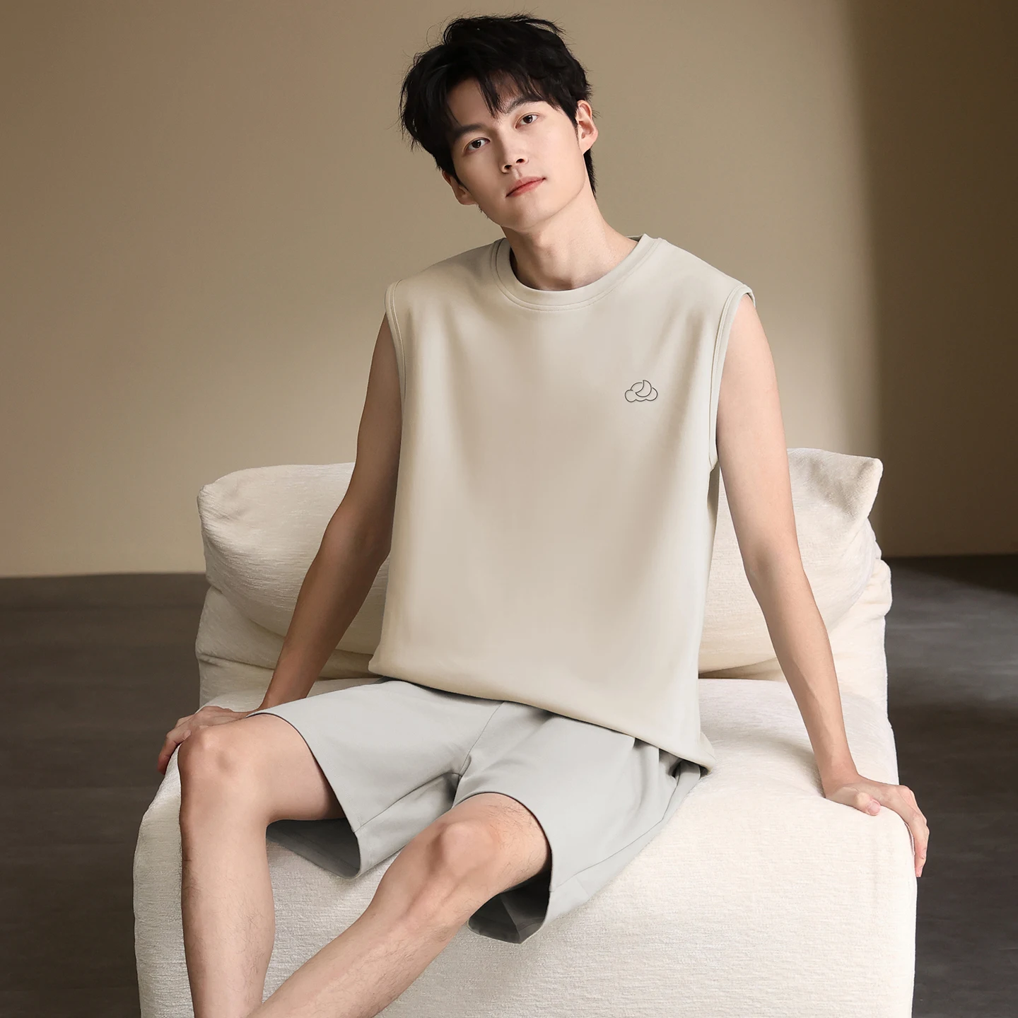 Full Cotton Men Vest Pyjamas Set Summer L-7XL Men Pajamas Suit Shorts Pajama Male Sleepwear Sleeveless Pijamas Man Nightgown