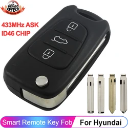 KEYECU 3 Buttons Auto Key Fob 433MHz ASK ID46 Chip For Hyundai i20 i30 ix35 Avante Flip Remote Car Key