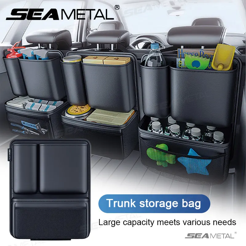 SEAMETAL High-Capacity Car Trunk Storage Bag Leatherette Seat Back Organizer Bag Detachable Hanging Universal Car Storage Pocket