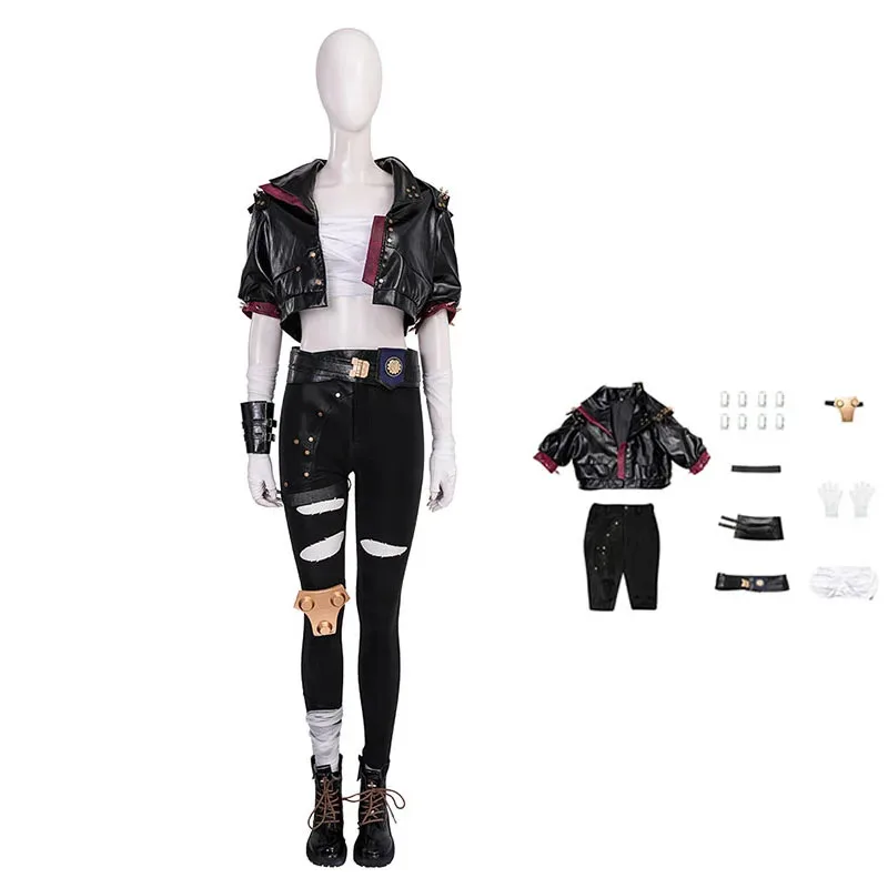 AD1 Anime Arcane Temporada 2 Vi Cosplay disfraz peluca juego LOL The Piltover Enforcer abrigo de cuero negro pantalones Comic Con Suit5 @ rD ~