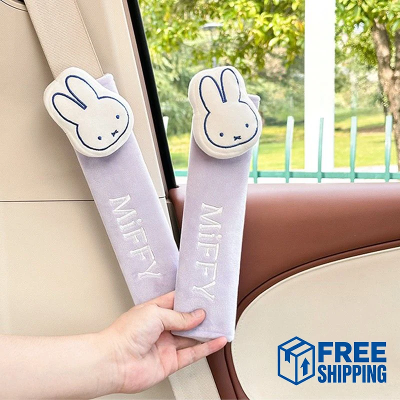 

Cute Miffy Bunny Car Seat Belt Cover Soft Plush Anti-Strangle Shoulder Pad Kawaii Cartoon Car Accessory for Women Perfect Gifts