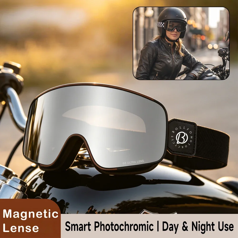 Photochromic Motorcycle Goggles with Magnetic Lens UV400 Polarized Anti-Fog Motocross Glasses for Off-Road Racing & Daily Riding