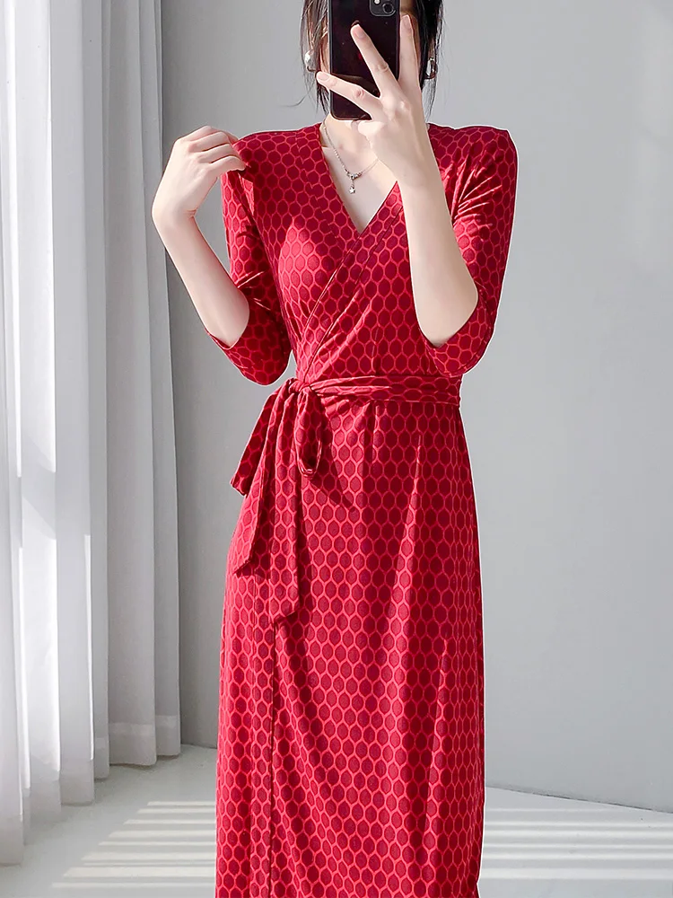 

Red Polka Dot Dr Sexy Summer New Vintage Sle Printed Wrap Body Skirt High Class Feeling Women's Faion Dr