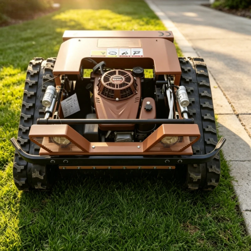 RC Crawler Grass Cutter Four-stroke 300m Remote Distance Anti-slip Rubber Track Lawn Mower For Embankment Orchard
