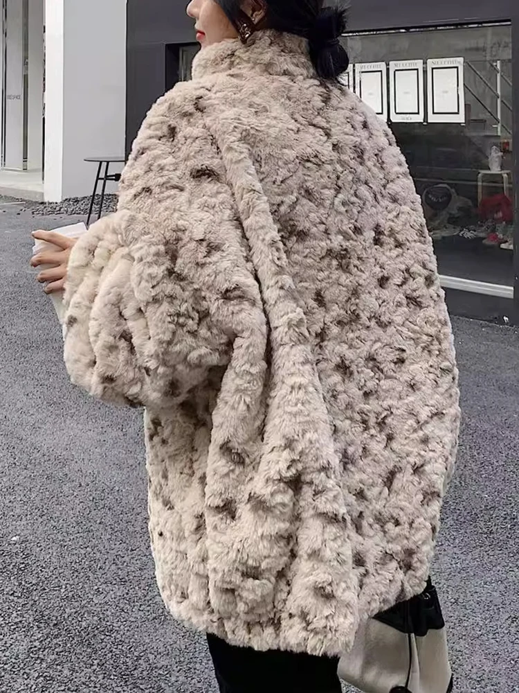 UCXQ Moda Leopardo Cappotto di Pelliccia Sintetica Stile Europeo Risvolto Tutti I Match Allentato Casuale Caldo Della Tuta Sportiva Delle Donne 2024 Autunno Inverno 23C2926