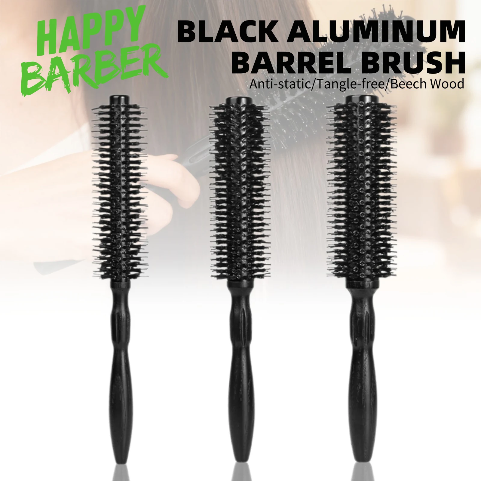 

Антистатическая круглая щетка для волос из натуральной щетины кабана, черная термостойкая алюминиевая трубка, расческа для вьющихся волос, набор парикмахерских инструментов для салона