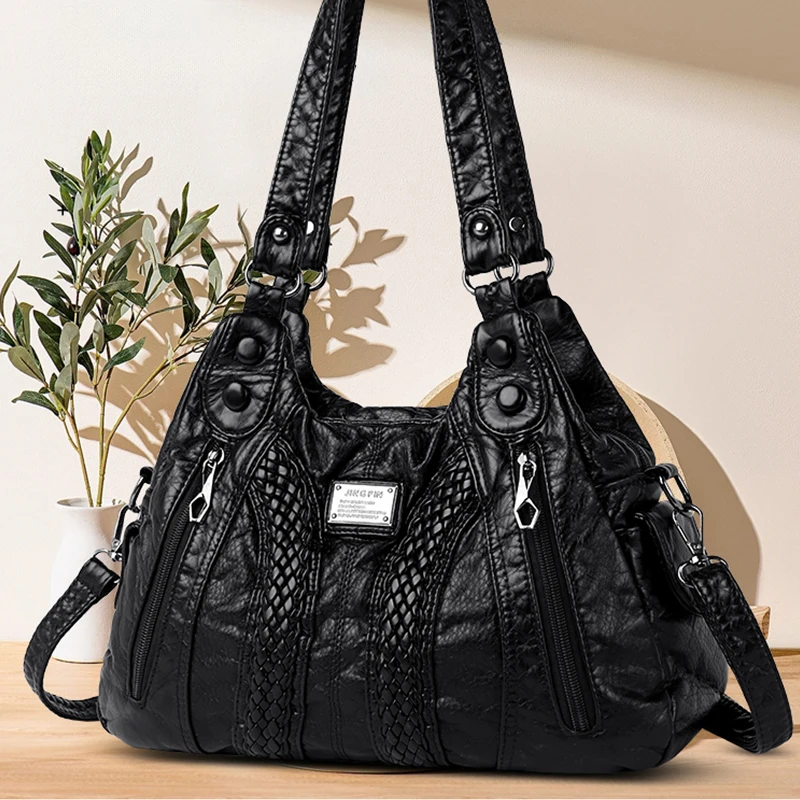 Women's Retro Crossbody Bag, Large Capacity Convertible Shoulder Bag and Handbag, Synthetic Leather with Zipper, Suitable for Da