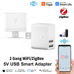 Tuya Smart WiFi Zigbee Micro Adaptor 2 Gang Mini USB Power Adaptor Charge Plug Timing Voice Smart Life Control Via Alexa Google