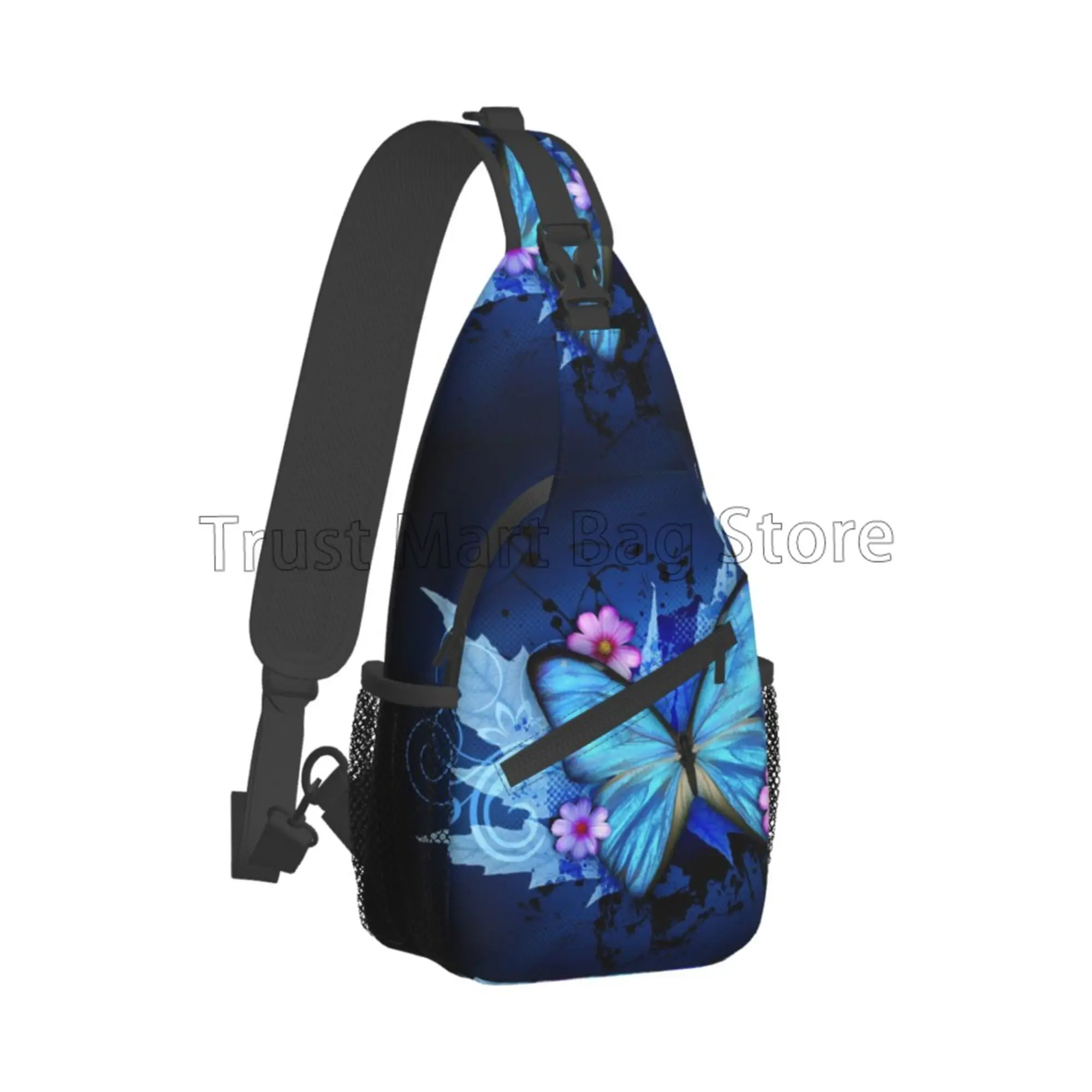 Purple Blue Butterfly Print Chest Bags Crossbody Sling Bag Travel Hiking Backpack Casual One Shoulder Daypack for Women