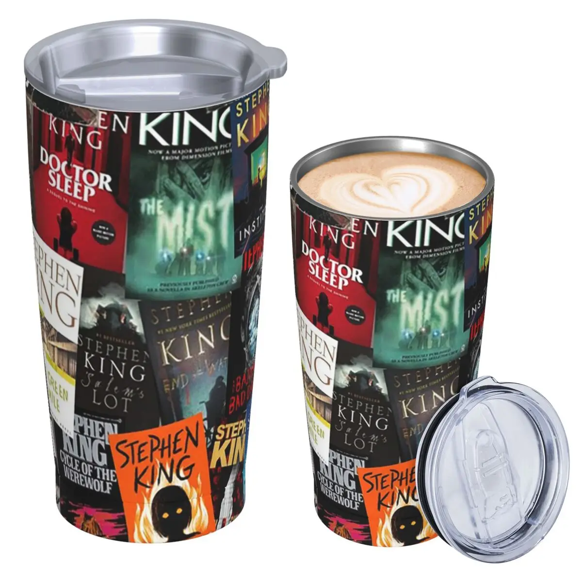 Stephen King Book Covers, Horror Bookworm Stainless Steel Tumbler Vacuum Insulated Mugs Thermal Cold Cups Straw With Lid 20oz