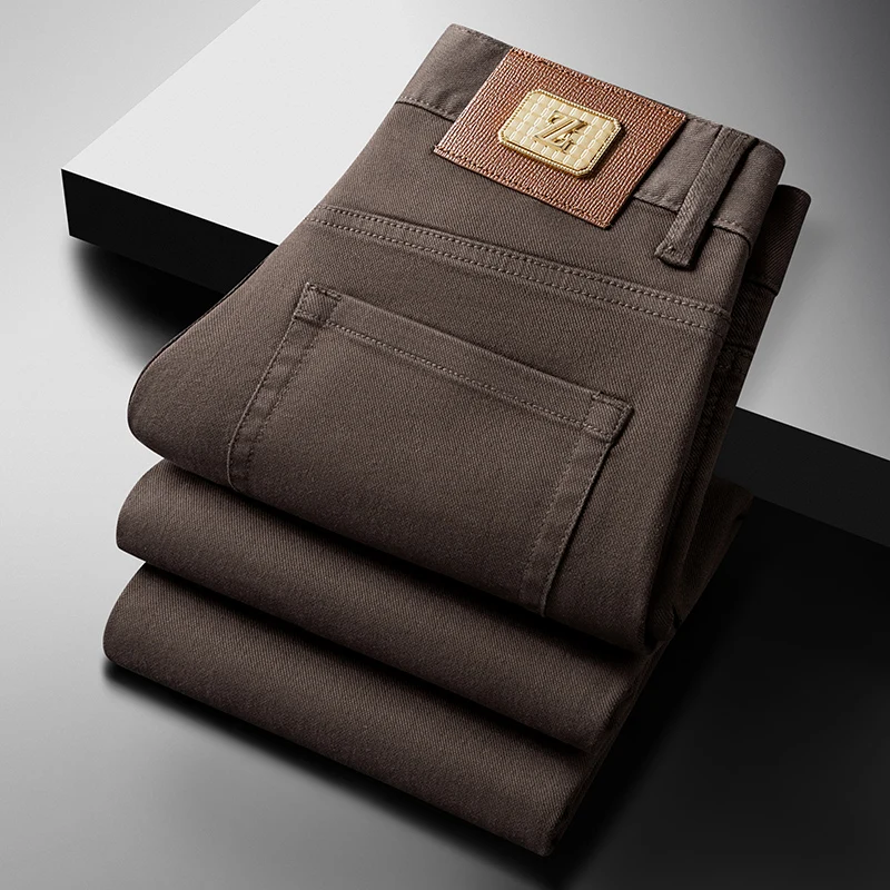 

Новые мужские джинсы из денима, повседневные, универсальные, для осени и зимы, с высокой талией, на резинке, облегающие, не мнущиеся, модные