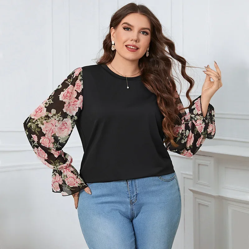 

Temperament Commuter Plus Size Women's Printed Shirt Lantern Cuffs feminist shirt women clothing