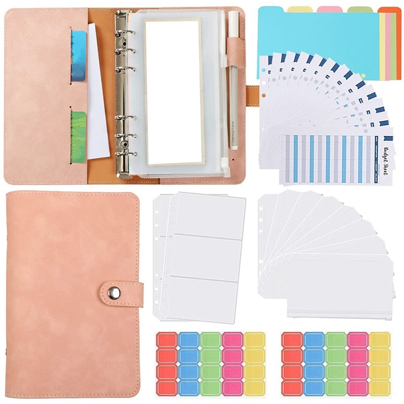Binder Pockets A6 With Binder Cover, Budget Binder With Cash Envelopes Colorful Separator Label Budget Sheets