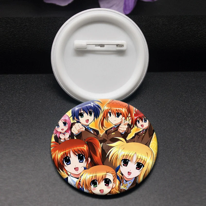 Anime Magical Girl Lyrical Nanoha Pins Lyrical Nanoha Brooches Takamachi Nanoha,Fate Testarossa Harlaown Cartoon Badge Bag Decor