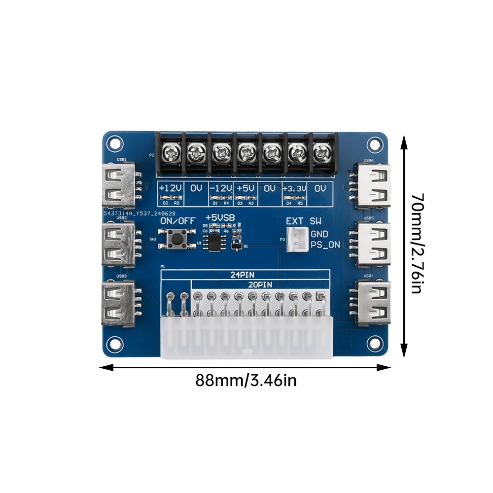 24 Pins Desktop Computer Chassis ATX Power Supply Breakout Adapter Module 6 USB ports on board load Power Tool Accessory