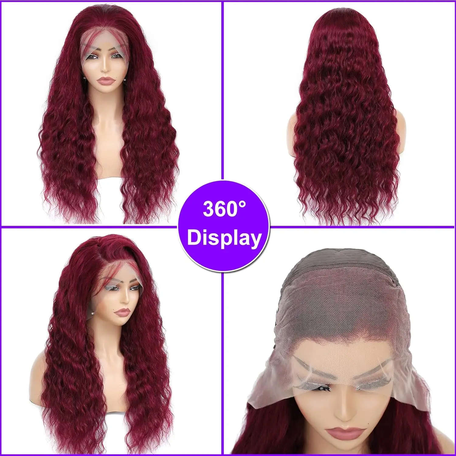 Peluca de cabello humano con encaje Frontal, postizo de encaje Frontal 99J, color borgoña, 13x4, hd, 100%, 34 pulgadas, brasileño, ondulado, rojo,