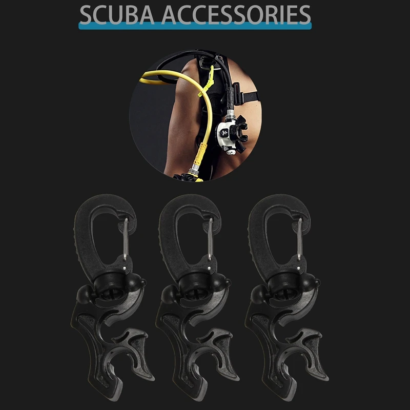 

Hot 3 Pcs Diving Hose Holder Clip Scuba Diving Double BCD Hose Clip With Snap Hook Buckle For Dive Snorkeling Accessories