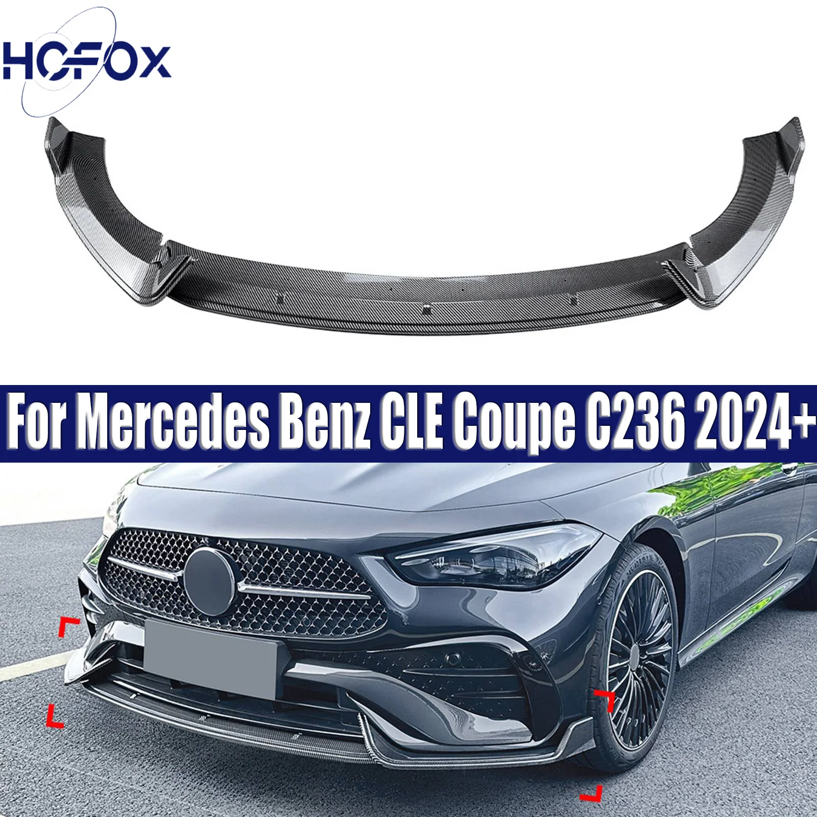 

Front Bumper Spoiler Lip Carbon Fiber Look/Gloss Black Lower Splitter Body Protector Kit For Mercedes Benz CLE Coupe C236 2024+