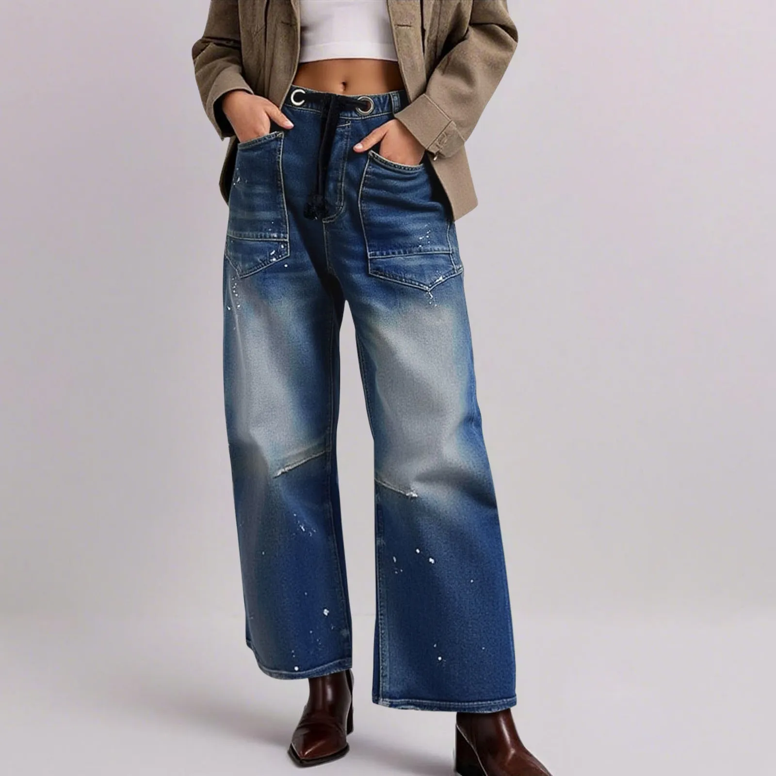 

Women Jeans Blue Loose Casual New Retro High Waisted Straight Leg Wide Leg Denim Pants Female Trousers Summer 2025