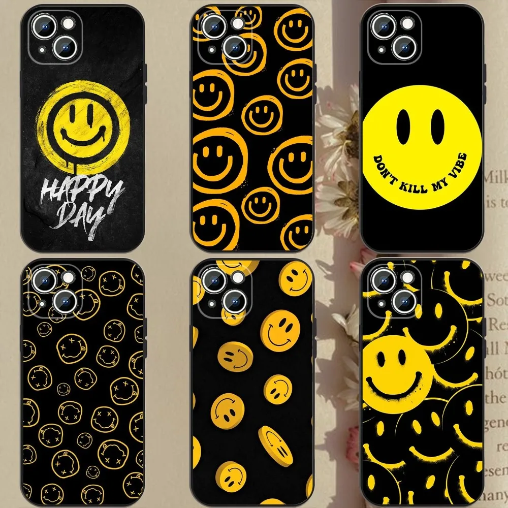 Fashion Street Twisty Happy Face Phone Case For Apple iPhone 15,14,13,12,11,XS,XR,X,8,7,Pro,Max,Plus,mini Silicone Black Cover