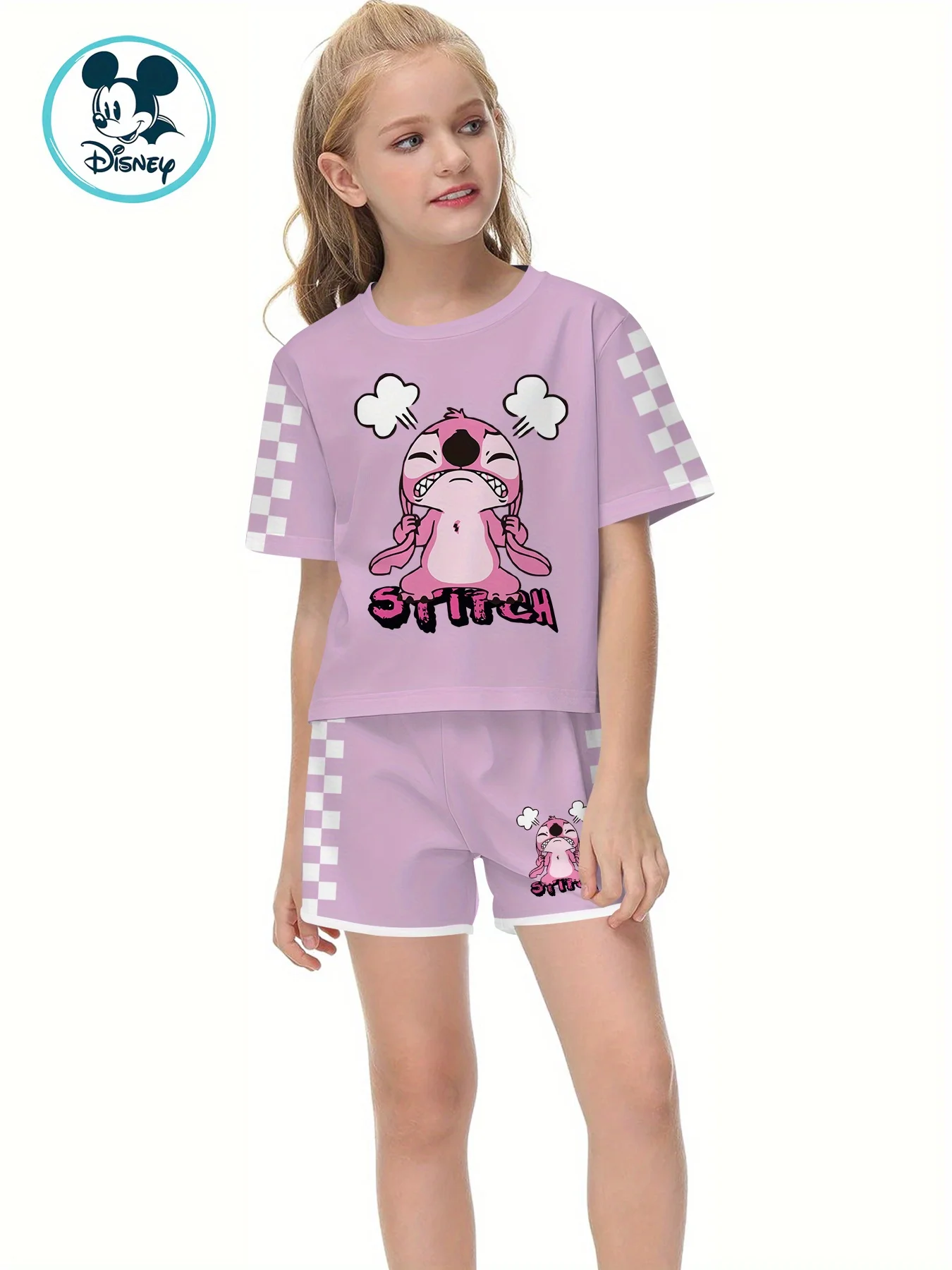 

Disney Stitch Fashion Print Set Outdoor Sports Breathable Comfortable T-shirt Pants Two Piece Set