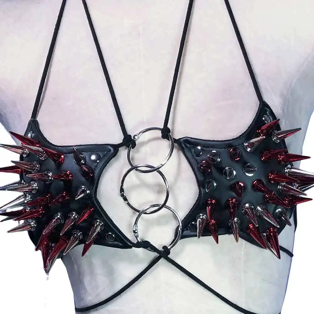 Emo Clothing Grunge Festival Outfit Goth T-shirt with Spikes Cyber Spiked Bra 2026 Punk Rock Clothes Y2K Tops Gothic Tank ALT