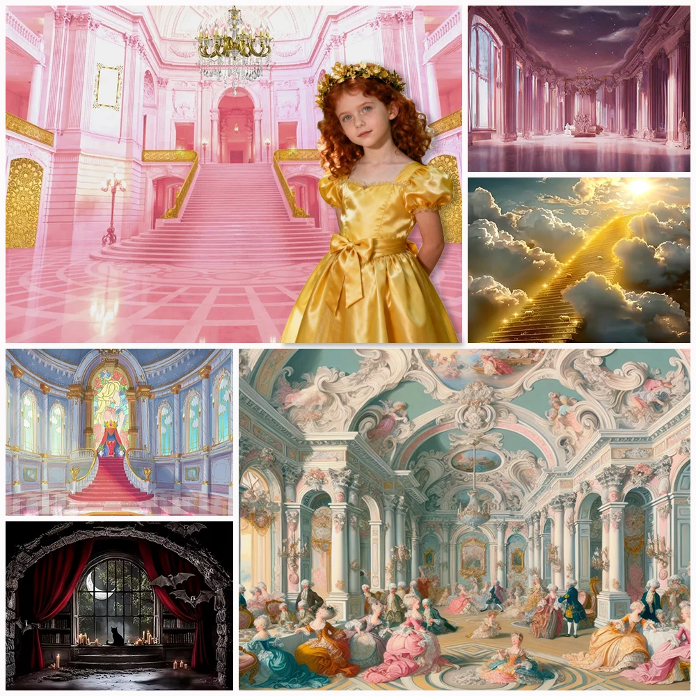 

Victoria Fairy Tale Castle Birthday Party Background Luxury Retro Palace Pink Princess Room Decor Backdrop Elegant Kid Tea Party