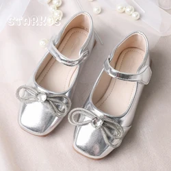 Zapatos de Ballet con lazo y diamantes de imitación para niños y niñas, Zapatos planos de charol, Mary Janes, elegantes, de cristal, para fiesta de boda