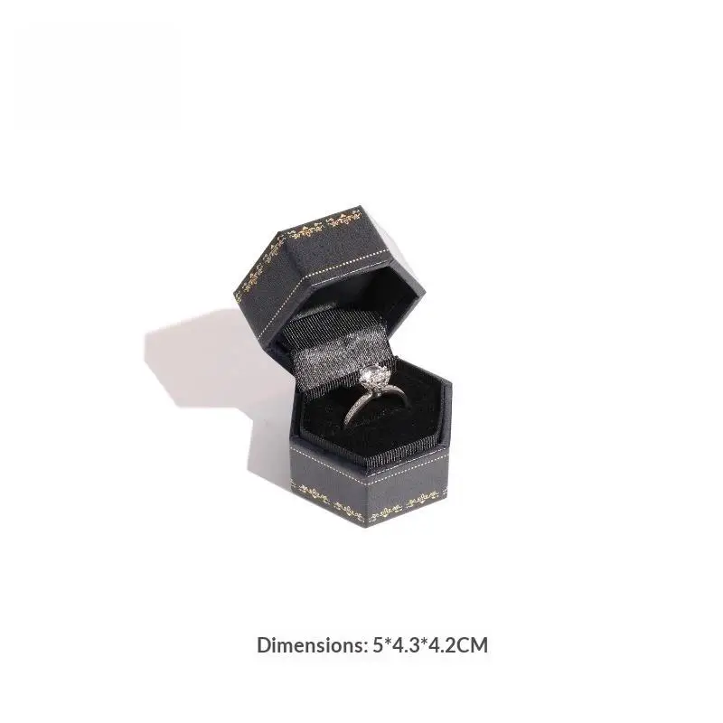 Vintage Sechseckige Samt-Ringbox, Elegantes Geprägtes Schmuckaufbewahrungsetui für Heiratsanträge und Hochzeitsschmuck-Präsentation – Detail 5