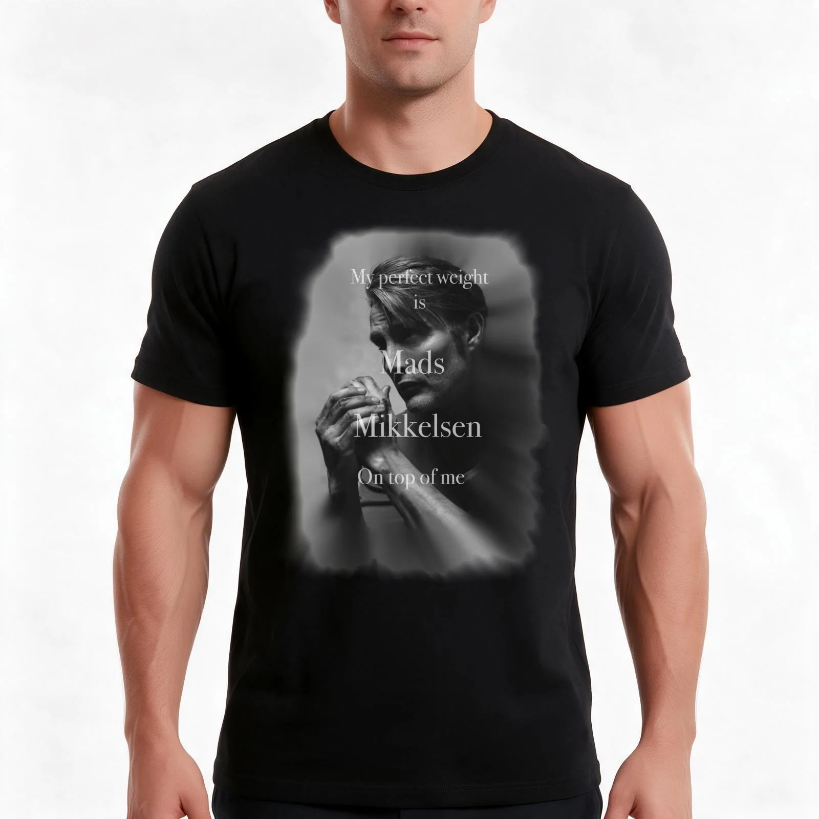 My Perfect Weight Is Mads Mikkelsen On Top Of Me T-Shirt, Summer Casual Cotton Tee, Oversized Streetwear Tops, Unisex Men Women