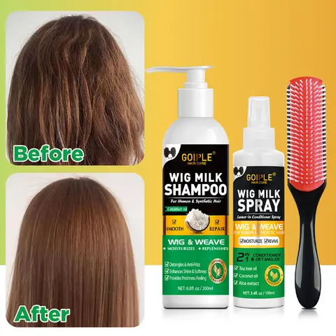 2 em 1 peruca shampoo e condicionador sem enxágue solução de cuidados com peruca spray desembaraçador anti-frizz hidrata e revitaliza perucas sintéticas