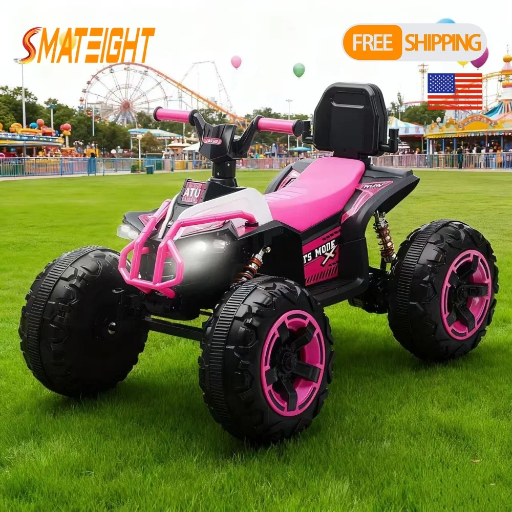 Ride On Toy Electric Car 12V Electric ATV Car for Kids 4 Wheeler Electric Toy Car with Bluetooth,light Leather Seater UTV ATV