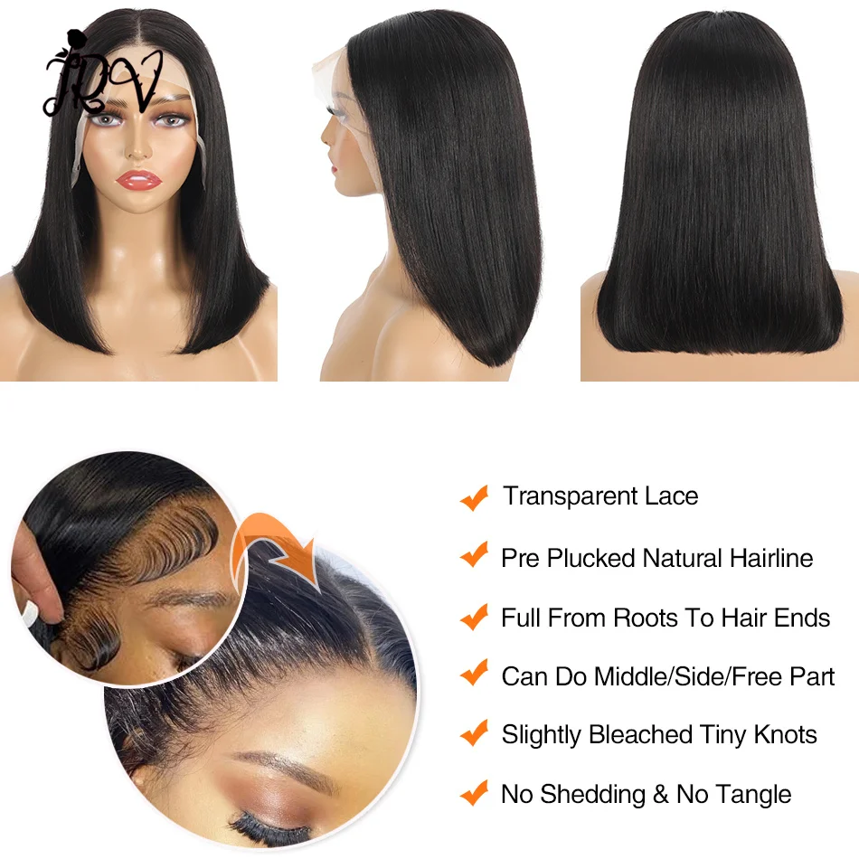 Wig tanpa lem, Wig menutupi renda depan transparan 13x4 renda Wig Bob rambut manusia rambut Brasil dengan kepadatan 180%