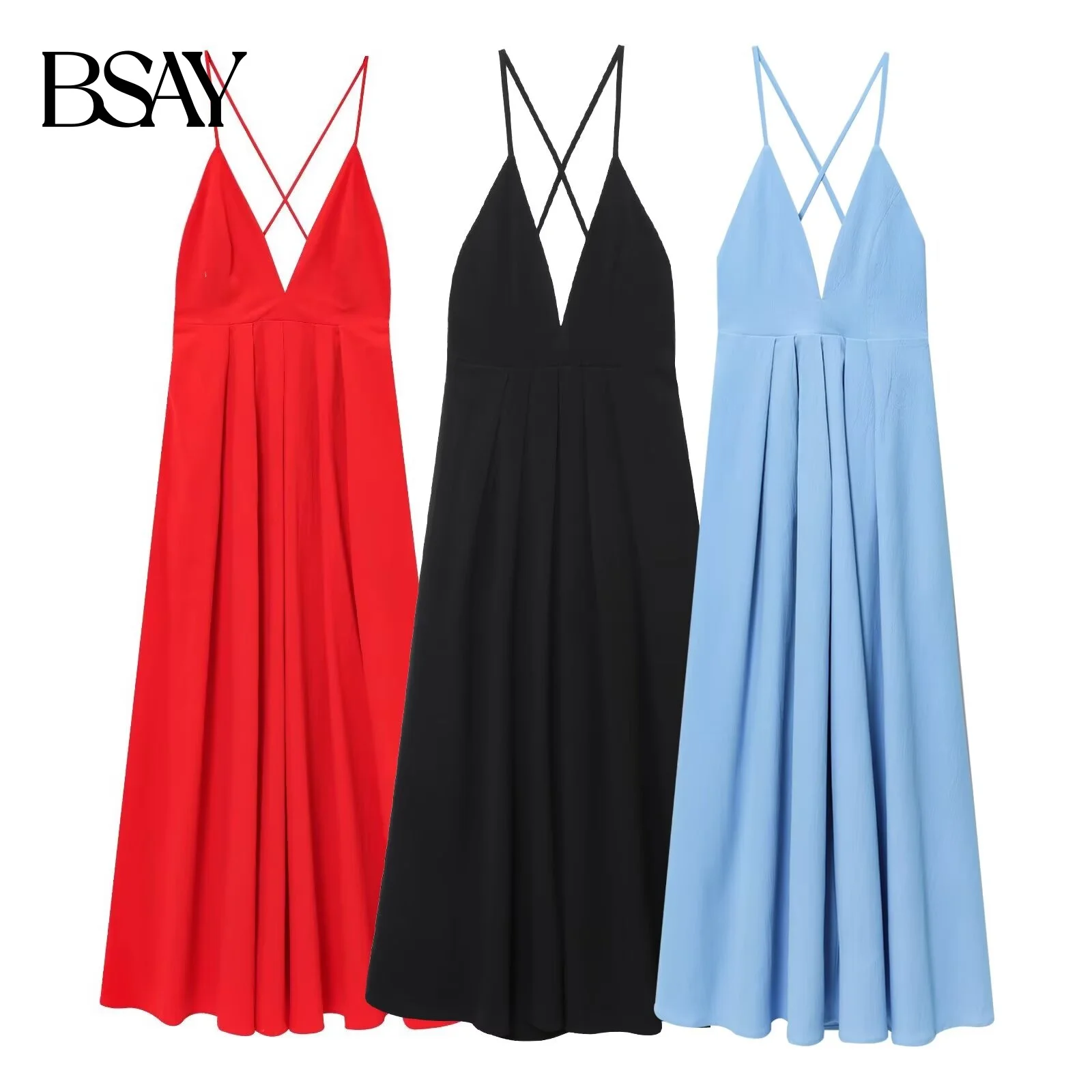 BSAY Urlaub Strand langes Kleid 2025, Sommer, neues sexy V-Ausschnitt, französisch, elegant, schick, formelle Bankett-Party-Abend-Sling-Kleider