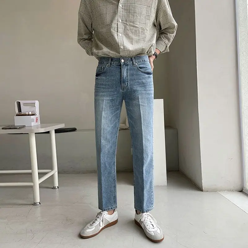 Hoge Kwaliteit Merk Zomer Stretch Katoenen Heren Enkel Lengte Jeans Dunne Streetwear Design Denim Broek Korea Casual Broek H23