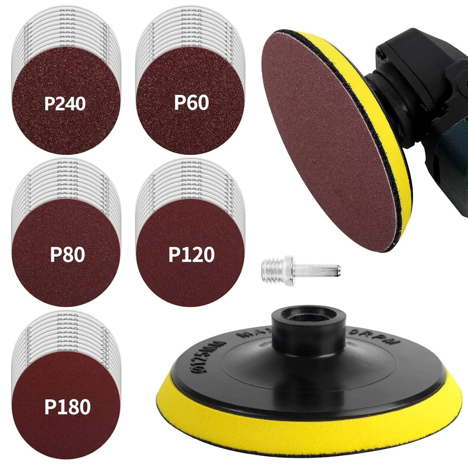 

10PCS 125mm Sanding Disc 60-240 Grit Hook And Loop Backing Pads for Electric Drill Grinder Rotary Tools Sandpaper Buffing Wheel