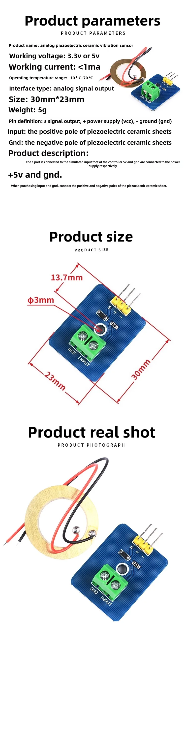 3,3V/5V Keramik-Piezo-Vibrationssensor-Modul Analog-Controller Elektronische Komponenten Zubehör Sensor für Arduino UNO R3 – Detail 3
