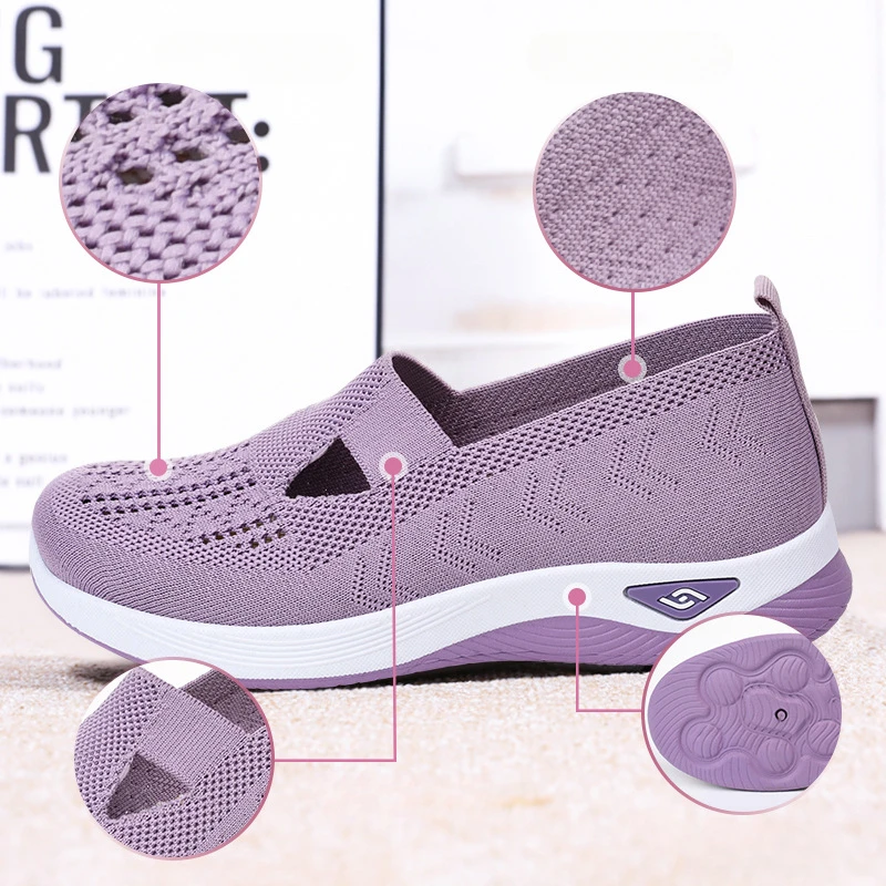 4 Colors Mesh Breathable Sneakers Casual Female Shoes Fashion Soft Comfortable Flat Shoes Ladies Anti-slip Walking Woven Shoes