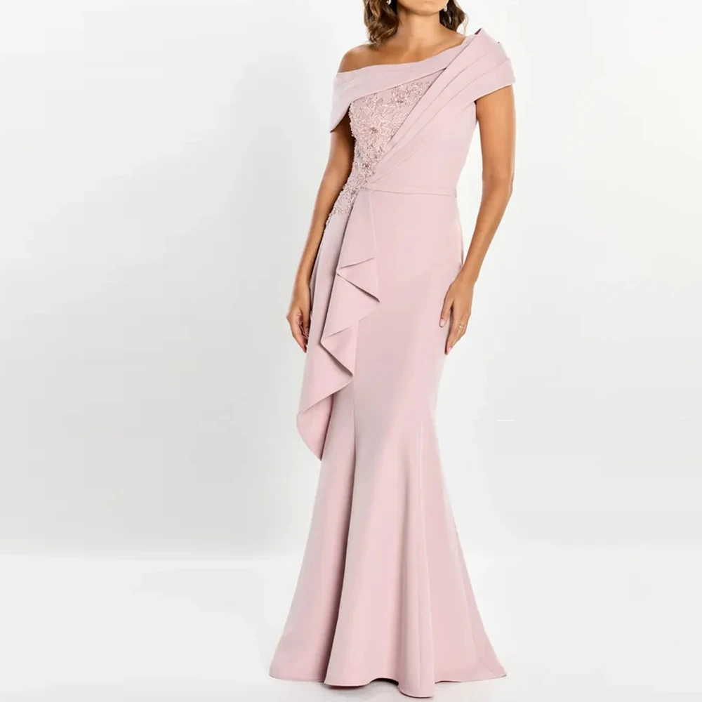 

Dresses For Formal Occasions One Shoulder Mermaid Jersey Appliques Sweep Train Floor Length Off the Shoulder Sleeveless