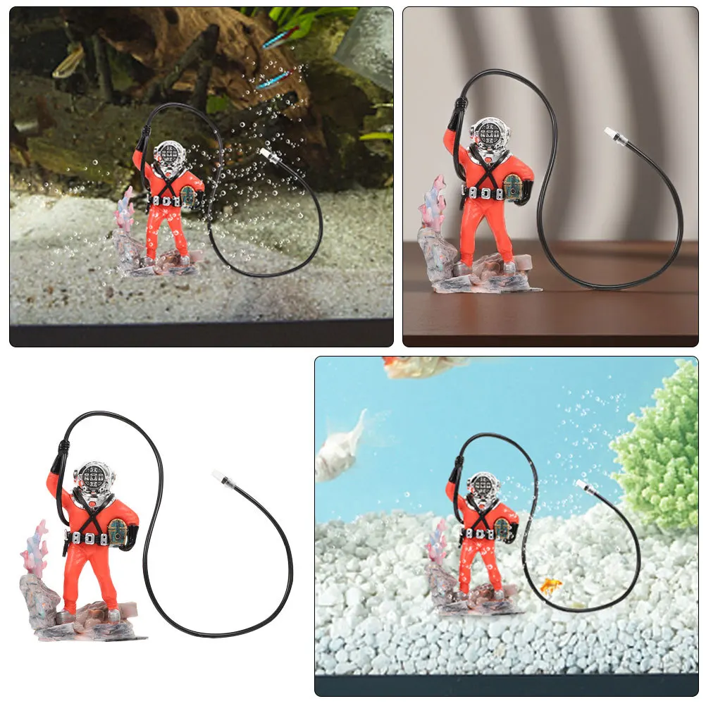 

Diver Aquarium Decoration Resin Ornament Air Bubbler Fish Tank Fresh Water Accessories Mini Treasure Chest Bubble Supply