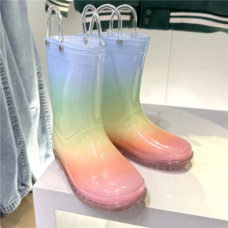 Rainbow Children Rain Shoes Primary School Girl Baby Kindergarten Anti-slip Rain Boots Four Seasons Kids Water Shoes SO114