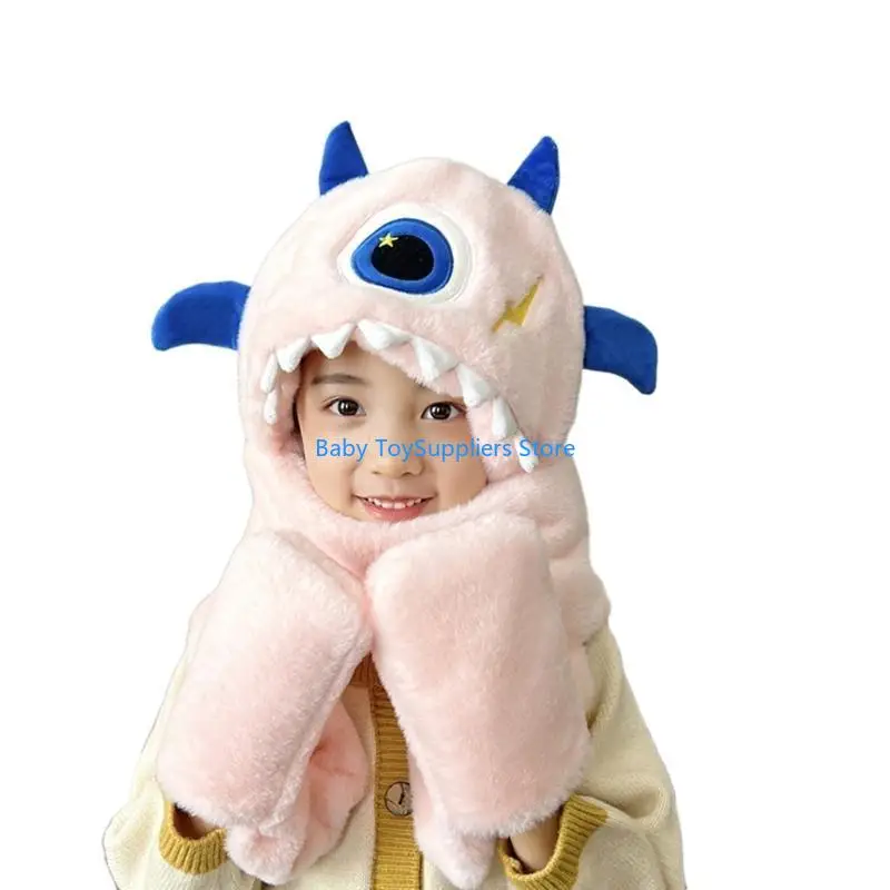 

R1WF Cartoon Plush Warflap Caps Scarf Mittens Winter Eye Alien в форме шляпные шарики для детей малышей 3-8 лет