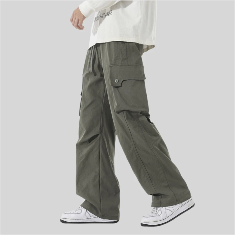 Men Grey Cargo Casual Pants Harajuku Baggy Windproof Trousers Pant Men Oversized Outdoor Big 3D Pockets Design 2025 New Pants