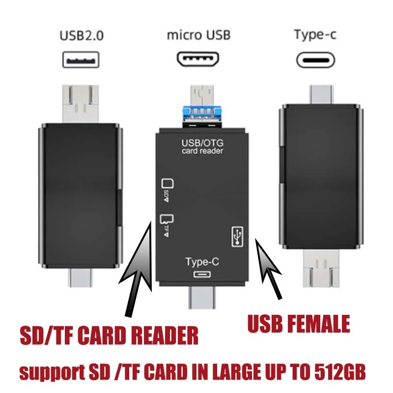 5 في 1 متعدد الوظائف USB 3.0 نوع C USB المصغّر USB SD Tf ذاكرة قارئ بطاقات OTG محوّل قارئ البطاقات الهاتف المحمول ملحقات الكمبيوتر