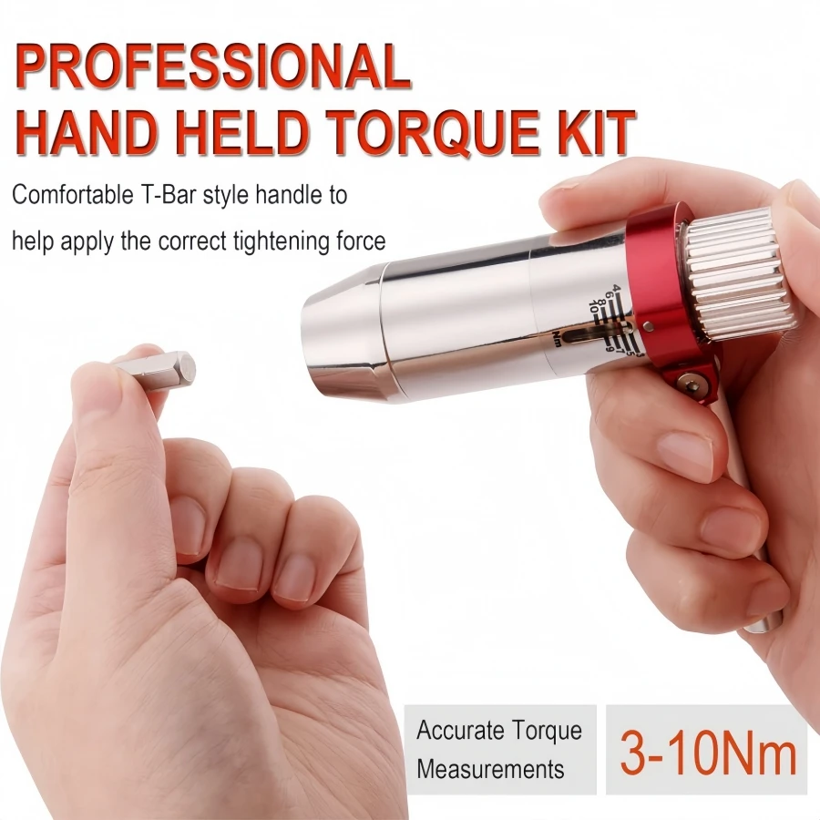 Adjustable 3-10 Nm Range Torque Wrench With 10PCS Hex Bits Aluminum Alloy T-Shape Handle, Includes Allen Wrenches Screwdrivers