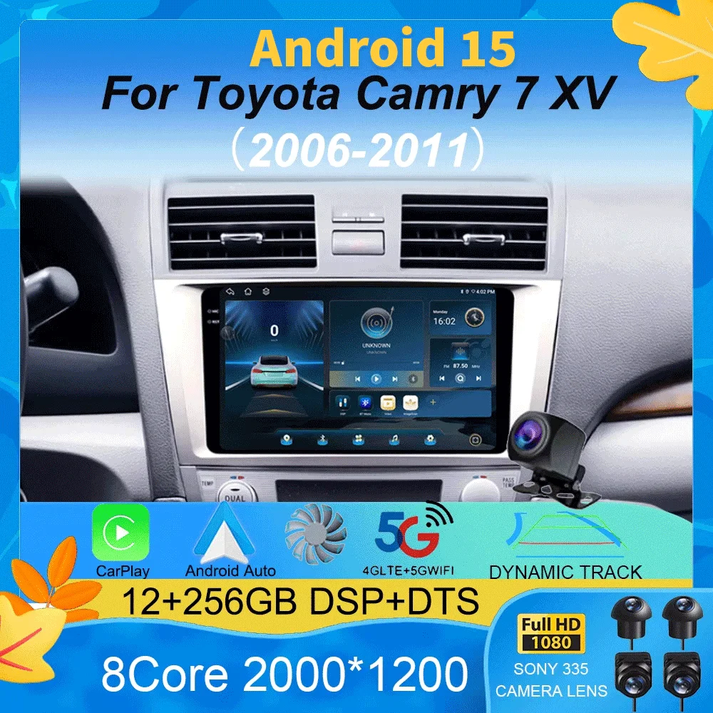 

Android 15 Carplay Car Radio Multimedia For Toyota Camry 7 XV 40 50 2006 - 2011 navigation video DVD Autoradio Stereo 2din 4G+BT