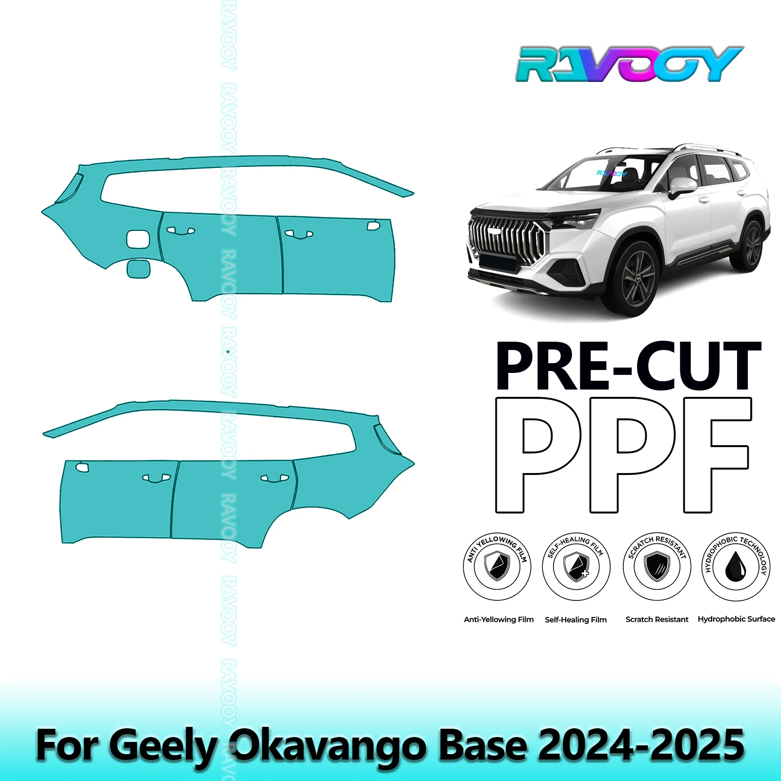

For Geely Okavango Base 2024-2025 8.5mil Clear Matte Pre-Cut PPF Door & A/B Pillar Kit TPU Paint Protection Film Set