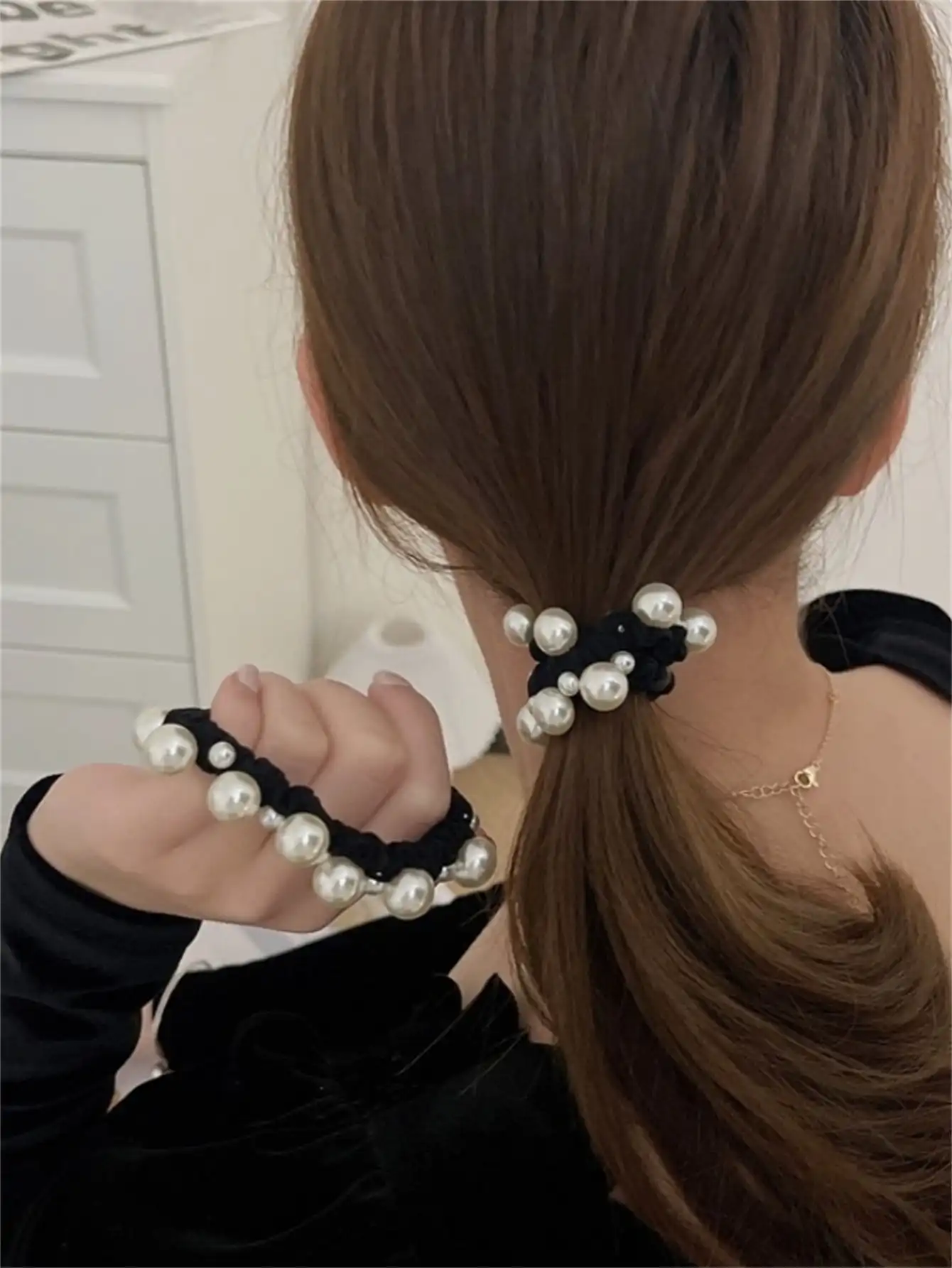 2-piece set of new headbands, simple imitation pearl hair rings, large intestine rings, temperament, high elastic hair ropes