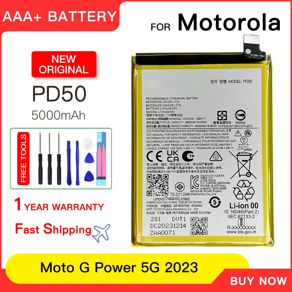 

100% genuine Brand New PD50 5000mAh Battery For Motorola Moto G Power 5G 2023 phone Replacement Batteries Batteria